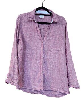 Sigrid Olsen Linen Shirt Tunic Top Pink Roll Tab Sleeve Womens Size Med